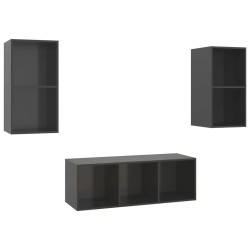 vidaXL Set Mobile TV 3 pz Grigio Lucido in Truciolato