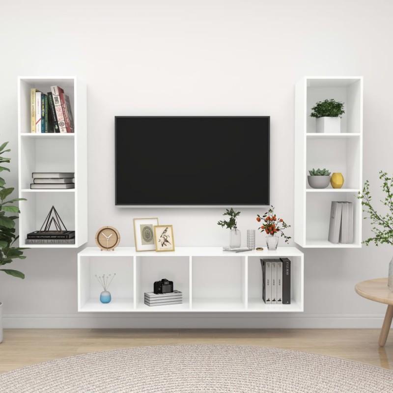 vidaXL Set Mobile TV 3 pz Bianco in Truciolato vidaXL Set Mobile TV 3 pz Bianco in Truciolato