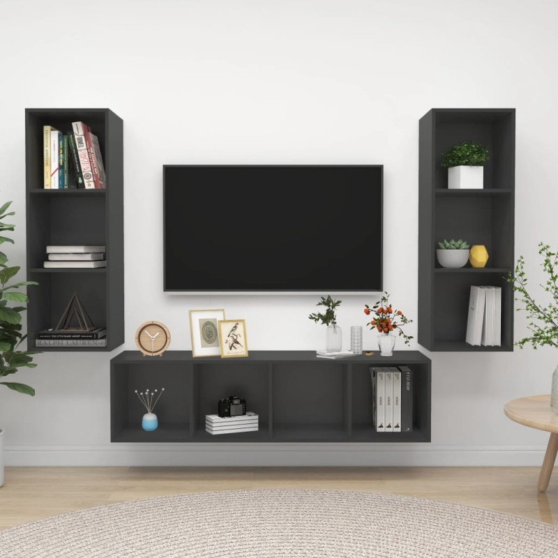 vidaXL Set Porta TV 3 pz Grigio in Truciolato vidaXL Set Porta TV 3 pz Grigio in Truciolato