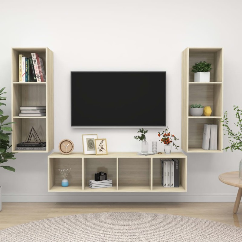 vidaXL Set Porta TV 3 pz Rovere Sonoma in Truciolato vidaXL Set Porta TV 3 pz Rovere Sonoma in Truciolato