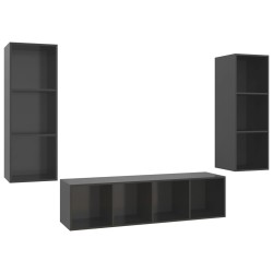 vidaXL Set Mobile TV 3 pz Grigio Lucido in Truciolato