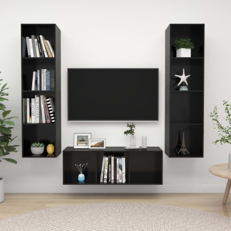 vidaXL Set Mobile TV 3 pz Nero Lucido in Truciolato