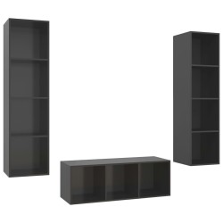 vidaXL Set Mobile TV 3 pz Grigio Lucido in Truciolato