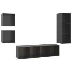 vidaXL Set Mobile TV 4 pz Grigio Lucido in Truciolato