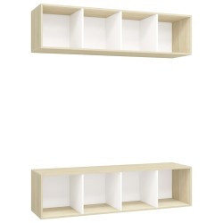vidaXL Mobile TV a Parete 2 pz Bianco e Rovere Sonoma in Truciolato
