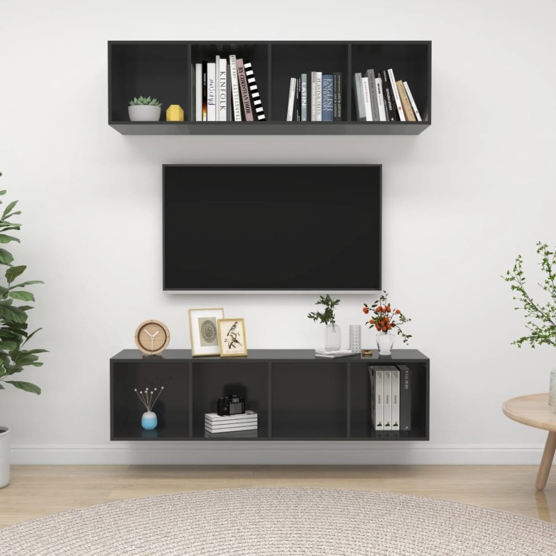 vidaXL Mobili TV a Parete 2 pz Grigio Lucido in Truciolato vidaXL Mobili TV a Parete 2 pz Grigio Lucido in Truciolato