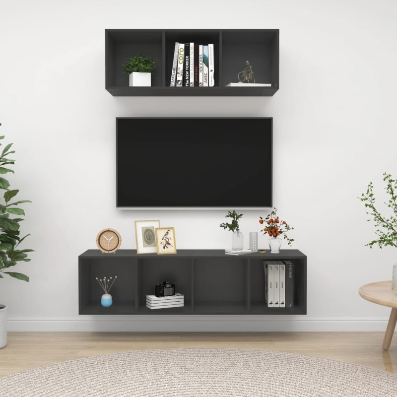 vidaXL Set Porta TV 2 pz in Truciolato Grigio vidaXL Set Porta TV 2 pz in Truciolato Grigio