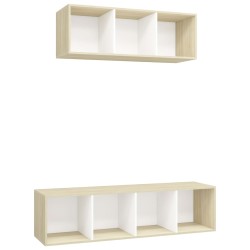 vidaXL Set Porta TV 2 pz Bianco e Rovere Sonoma in Truciolato