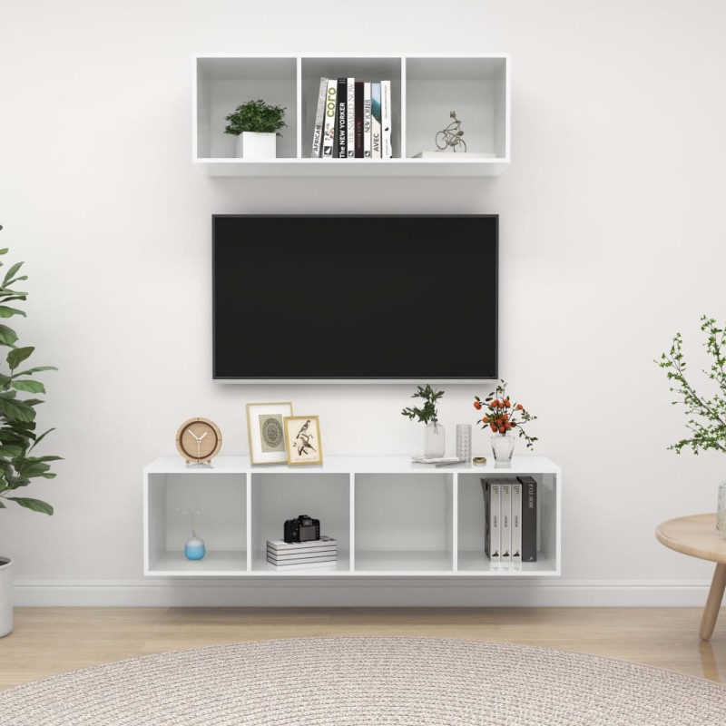 vidaXL Set Mobile TV 2 pz Bianco Lucido in Truciolato vidaXL Set Mobile TV 2 pz Bianco Lucido in Truciolato