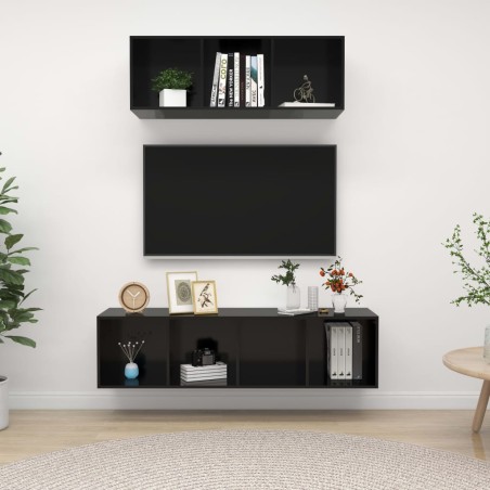 vidaXL Set Mobile TV 2 pz Nero Lucido in Truciolato