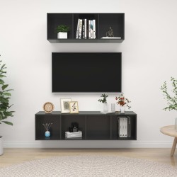 vidaXL Set Mobile TV 2 pz Grigio Lucido in Truciolato