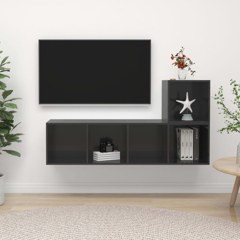 vidaXL Set Mobile TV 2 pz Grigio Lucido in Truciolato vidaXL Set Mobile TV 2 pz Grigio Lucido in Truciolato