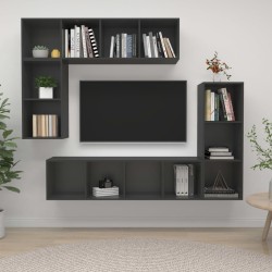 vidaXL Set Mobile TV 4 pz Grigio in Truciolato