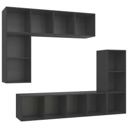 vidaXL Set Mobile TV 4 pz Grigio in Truciolato