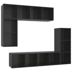 vidaXL Set Mobile TV 4 pz Nero Lucido in Truciolato