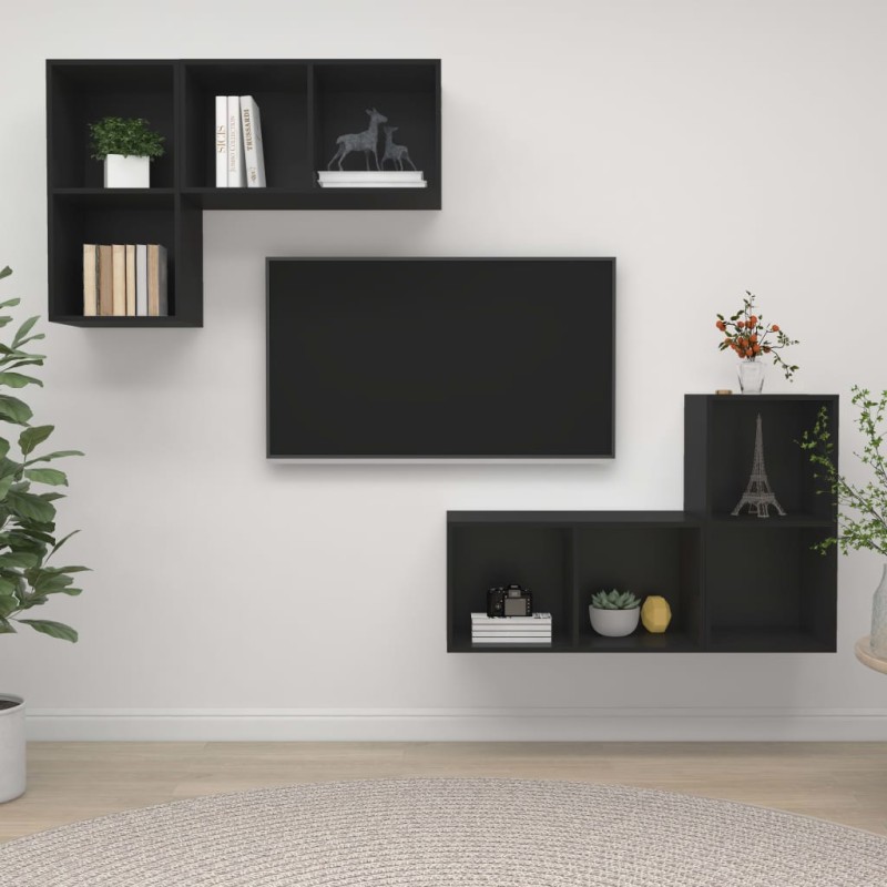 vidaXL Mobile TV a Parete 4 pz Nero in Truciolato vidaXL Mobile TV a Parete 4 pz Nero in Truciolato