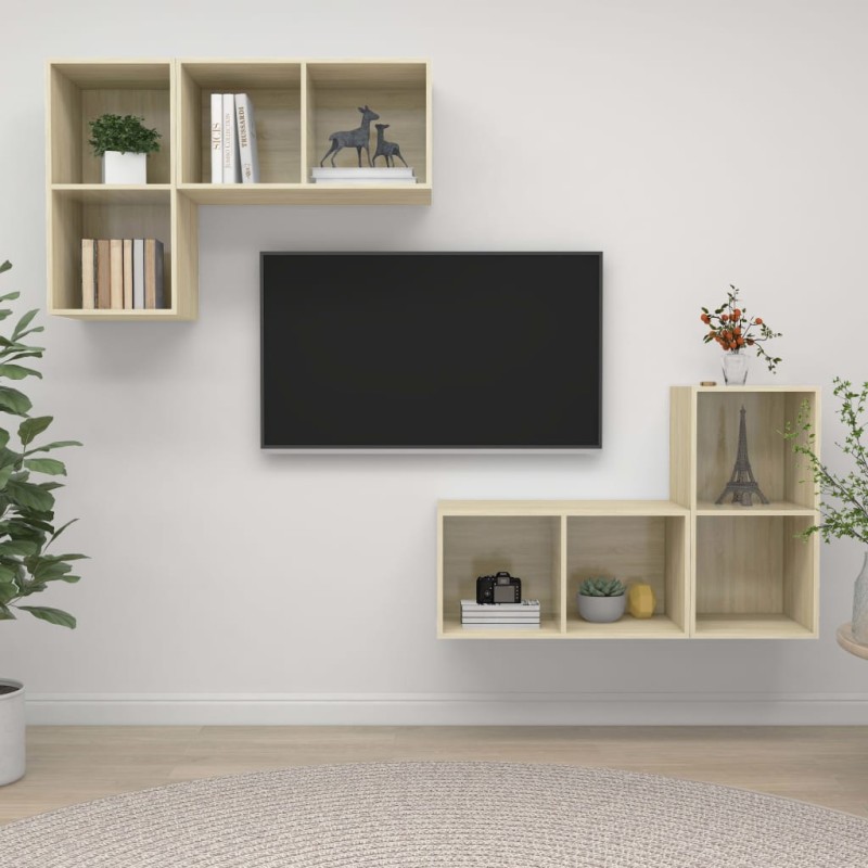 vidaXL Mobile TV a Parete 4 pz Rovere Sonoma in Truciolato vidaXL Mobile TV a Parete 4 pz Rovere Sonoma in Truciolato