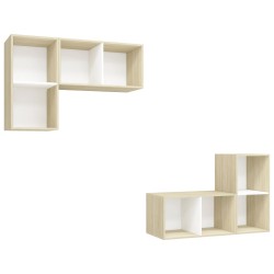 vidaXL Mobile TV a Parete 4 pz Bianco e Rovere Sonoma in Truciolato