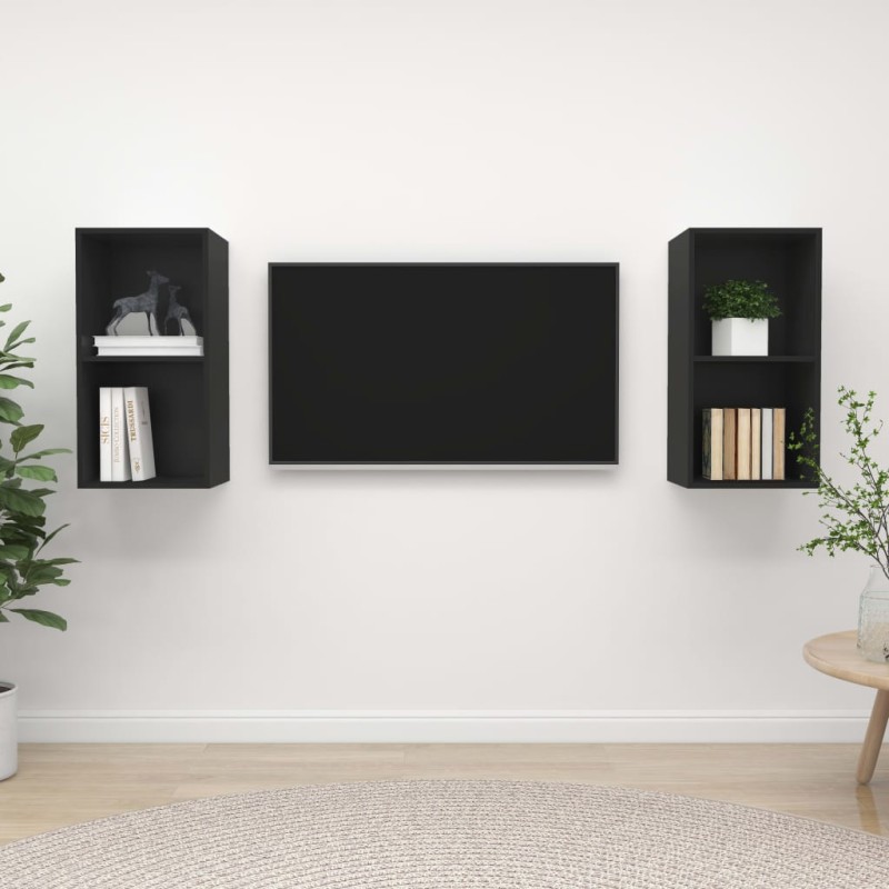 vidaXL Mobile TV a Parete 2 pz Nero in Truciolato vidaXL Mobile TV a Parete 2 pz Nero in Truciolato