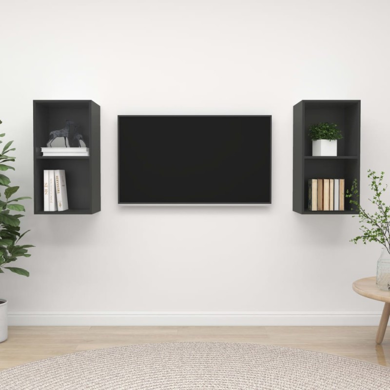 vidaXL Mobile TV a Parete 2 pz Grigio in Truciolato vidaXL Mobile TV a Parete 2 pz Grigio in Truciolato