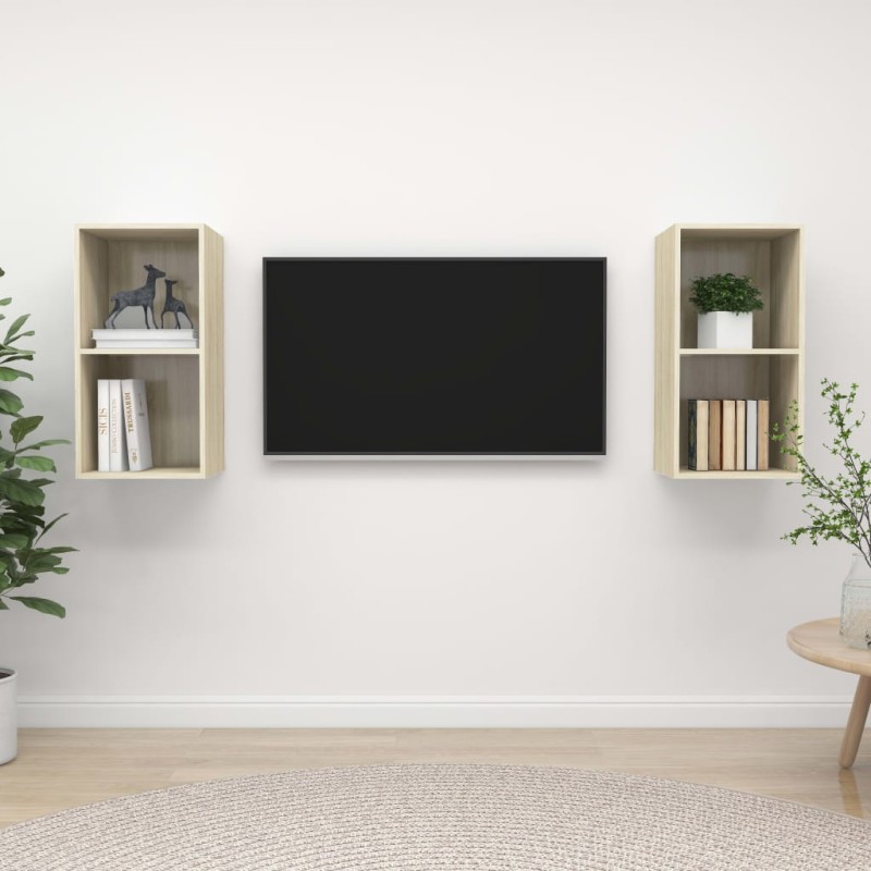 vidaXL Mobile TV a Parete 2 pz Rovere Sonoma in Truciolato vidaXL Mobile TV a Parete 2 pz Rovere Sonoma in Truciolato
