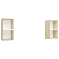 vidaXL Mobile TV a Parete 2 pz Bianco e Rovere Sonoma in Truciolato