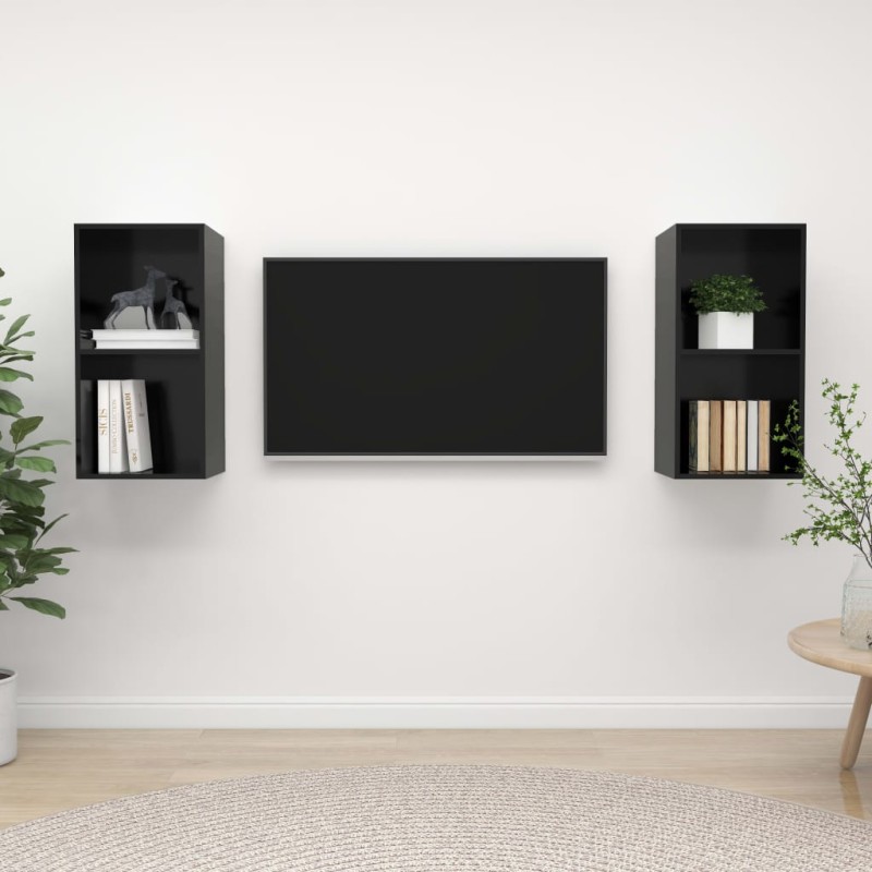 vidaXL Mobile TV a Parete 2 pz Nero Lucido in Truciolato vidaXL Mobile TV a Parete 2 pz Nero Lucido in Truciolato