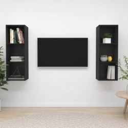 vidaXL Mobile TV a Parete 2 pz Nero in Truciolato