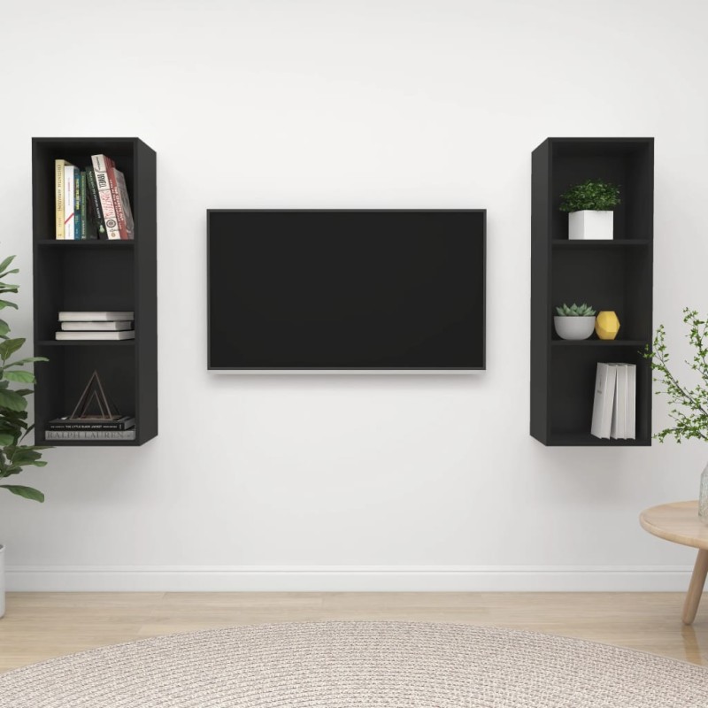 vidaXL Mobile TV a Parete 2 pz Nero in Truciolato vidaXL Mobile TV a Parete 2 pz Nero in Truciolato