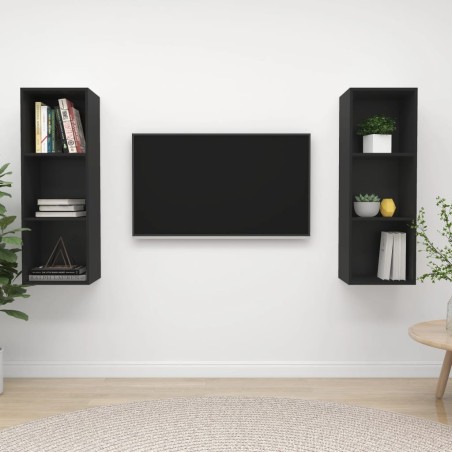 vidaXL Mobile TV a Parete 2 pz Nero in Truciolato