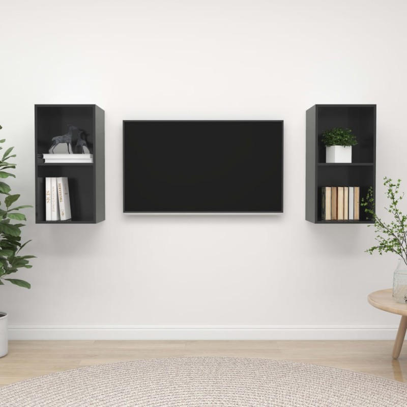vidaXL Mobile TV a Parete 2 pz Grigio Lucido in Truciolato vidaXL Mobile TV a Parete 2 pz Grigio Lucido in Truciolato
