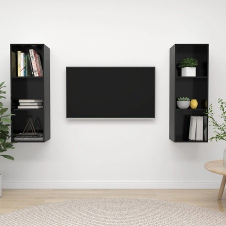 vidaXL Mobile TV a Parete 2 pz Nero Lucido in Truciolato