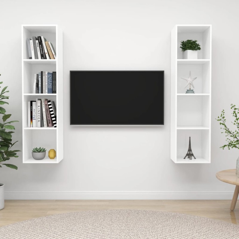 vidaXL Mobile TV a Parete 2 pz Bianco in Truciolato vidaXL Mobile TV a Parete 2 pz Bianco in Truciolato