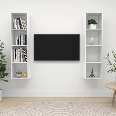 vidaXL Mobile TV a Parete 2 pz Bianco Lucido in Truciolato