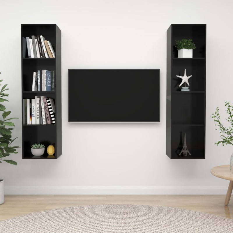 vidaXL Mobile TV a Parete 2 pz Nero Lucido in Truciolato vidaXL Mobile TV a Parete 2 pz Nero Lucido in Truciolato