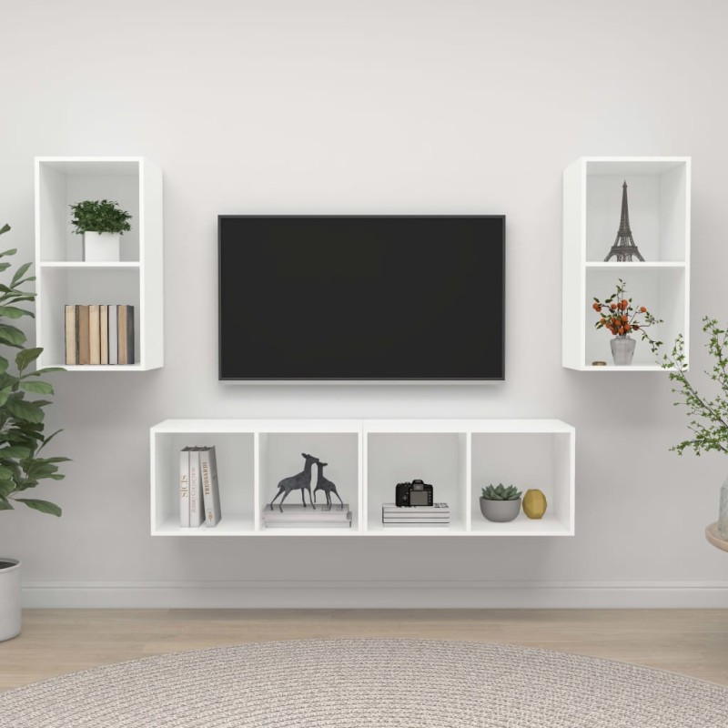 vidaXL Mobile TV a Parete 4 pz Bianco in Truciolato vidaXL Mobile TV a Parete 4 pz Bianco in Truciolato