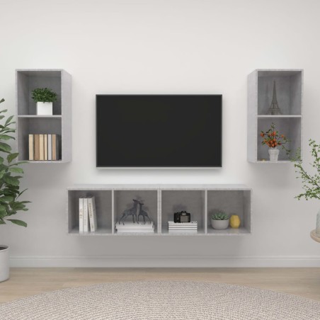 vidaXL Mobile TV a Parete 4 pz Grigio Cemento in Truciolato