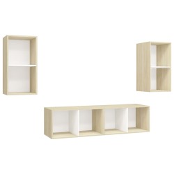 vidaXL Mobile TV a Parete 4 pz Bianco e Rovere Sonoma in Truciolato