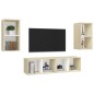 vidaXL Mobile TV a Parete 4 pz Bianco e Rovere Sonoma in Truciolato vidaXL Mobile TV a Parete 4 pz Bianco e Rovere Sonoma in Truciolato