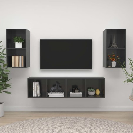 vidaXL Mobile TV a Parete 4 pz Grigio Lucido in Truciolato