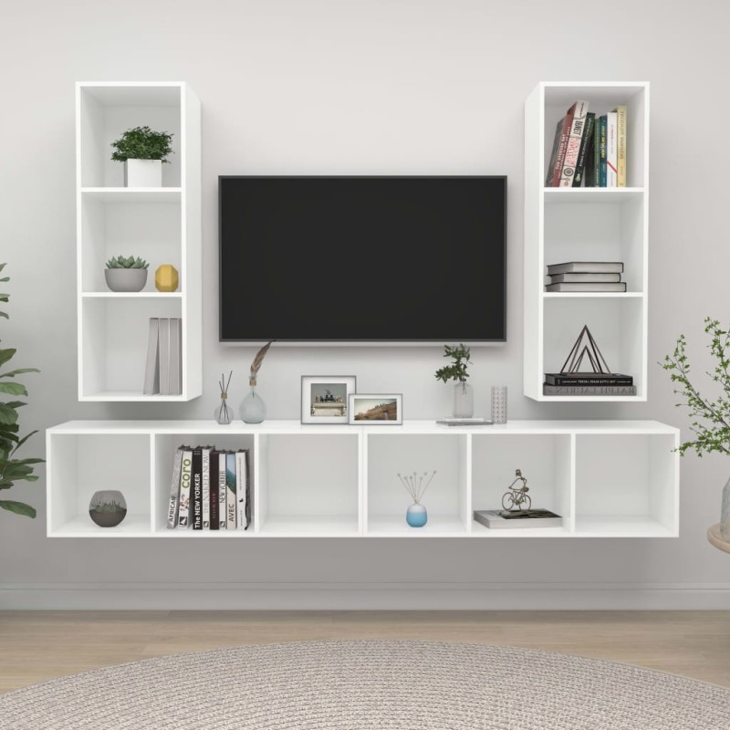 vidaXL Mobile TV a Parete 4 pz Bianco in Truciolato vidaXL Mobile TV a Parete 4 pz Bianco in Truciolato
