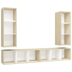 vidaXL Mobile TV a Parete 4 pz Bianco e Rovere Sonoma in Truciolato