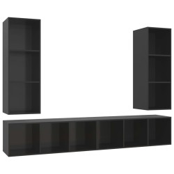 vidaXL Mobile TV a Parete 4 pz Nero Lucido in Truciolato
