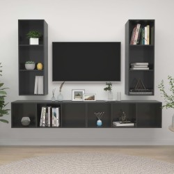 vidaXL Mobile TV a Parete 4 pz Grigio Lucido in Truciolato