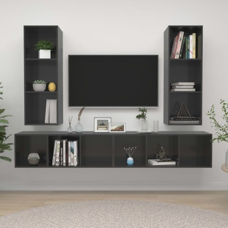 vidaXL Mobile TV a Parete 4 pz Grigio Lucido in Truciolato