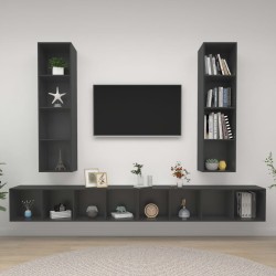 vidaXL Mobile TV a Parete 4 pz Grigio in Legno Multistrato
