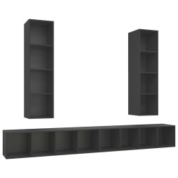 vidaXL Mobile TV a Parete 4 pz Grigio in Legno Multistrato