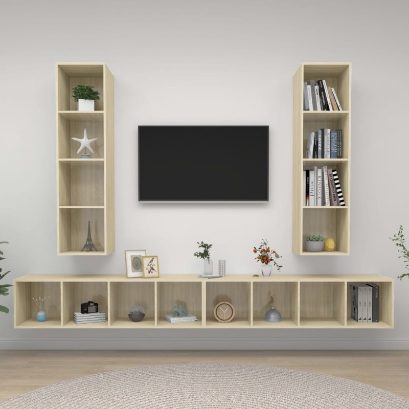 vidaXL Mobile TV a Parete 4 pz Rovere Sonoma in Truciolato vidaXL Mobile TV a Parete 4 pz Rovere Sonoma in Truciolato