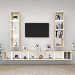 vidaXL Mobile TV a Parete 4 pz Bianco e Rovere in Legno Multistrato