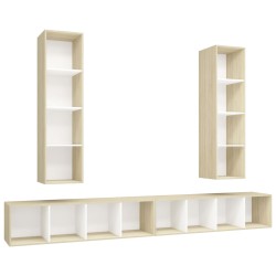 vidaXL Mobile TV a Parete 4 pz Bianco e Rovere in Legno Multistrato
